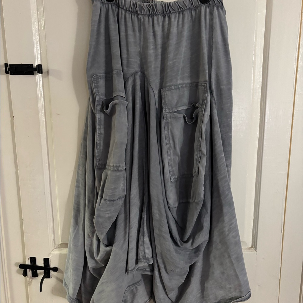 Gray Draped Skirt with Pockets